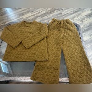 Quilted long sleeve sweater & matching bottom set Mustard Color